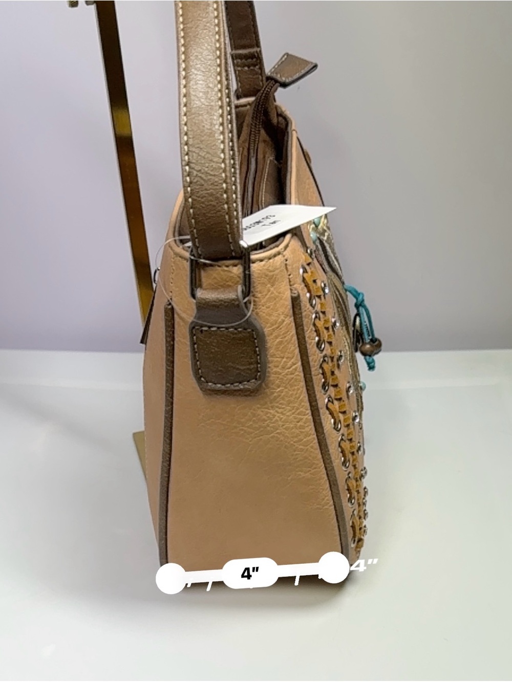 Embroidered Horse Cream Crossbody Bag with Decorative Studs - Picture 2 of 5